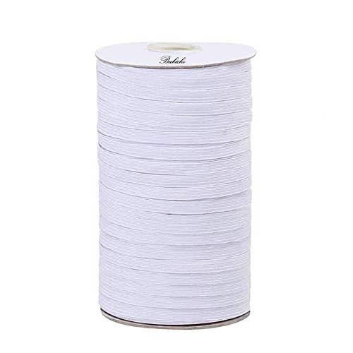 Braided Elastic Band 100Yards Length 3mm Crafts Flat Elastic String Cord Rope Bungee Heavy Stretch High Elasticity Knit Elastic Spool Strap Roll for DIY Sewing Crafts Bedspread Cuff White