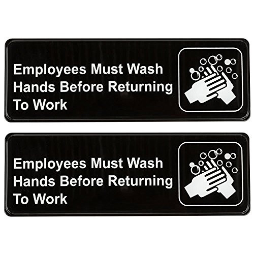 Employees Must Wash Hands Before Returning to Work Sign Pack of 2 Black and White 9 x 3