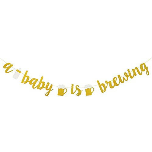 Finseng A Baby Is Brewing Gold Glitter Banner Sign Garland for Baby Shower Decorations