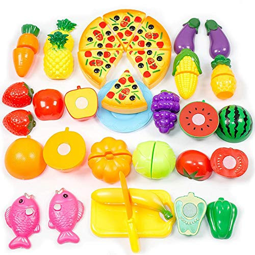 THToy Pretend Play Food Set, 24 Pcs Cutting Food Play Set for Kids, Kitchen Food Toys Fun Cutting Pizza Fruits Vegetables THToy Pretend Play Food Set, 24 Pcs Cutting Food Play Set for Kids, Kitchen Food Toys Fun Cutting Pizza Fruits Vegetables