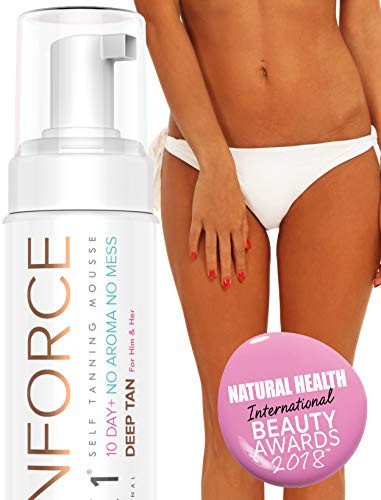 AWARD WINNING Best Self TAN FORCE Self Tanner Mousse 250ml Salon Quality Streak Free Fake Tan Foam Sunless Tan Tanning Lotion  Natural Look Sunless Tanner Bronzer Cream Self Tanners Best Sellers
