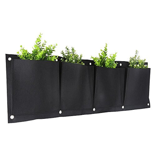 Vertical Garden Planter, Kisstaker 4 Pockets Wall Haning Felt Planter Bags Wall Mount Planter Indoor Outdoor Planter Growing Bag