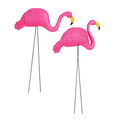 GiftExpress Pack of 2, Large Bright Pink Flamingo Yard Ornament/Flamingo Lawn Ornaments/Ink Flamingo Garden Yard Stakes/Adjustable Feet Length and Gesture
