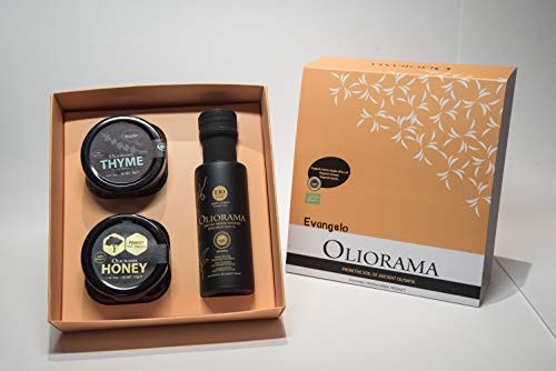 OLIORAMA Evangelos Bio Gift Box Organic Extra Virgin Olive Oil PGI Olympia Organic Honey and Organic Thyme