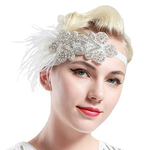 BABEYOND 1920s Flapper Headpiece for Great Gatsby Themed Wedding Roaring 20s Bridal Feather Headband 1920s Flapper Gatsby Hair Accessories
