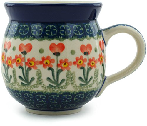 Polish Pottery Bubble Mug 12 oz Peach Spring Daisy