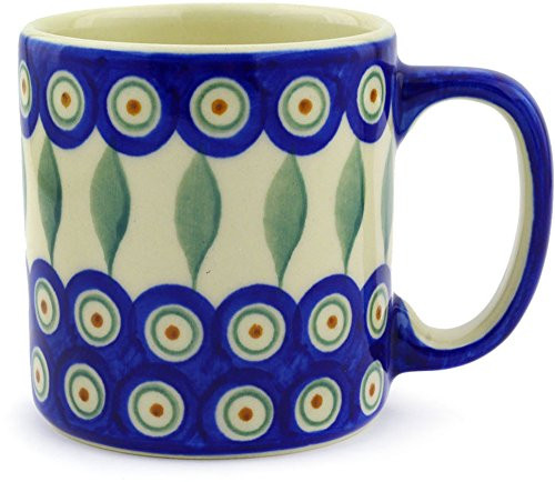 Polish Pottery Mug 12 oz Traditional Peacock