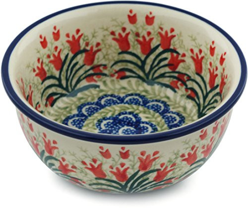 Polish Pottery Bowl 5inch Sprouting Tulips made by Ceramika Artystyczna