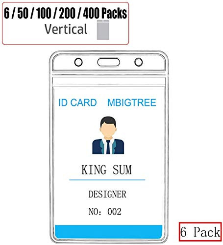 Vertical ID Badge Holders Sealable Waterproof Clear Plastic Holder Fits RFIDProximityBadge Swipe Cards or Credit CardDrivers License 6 Pcs Only Holders