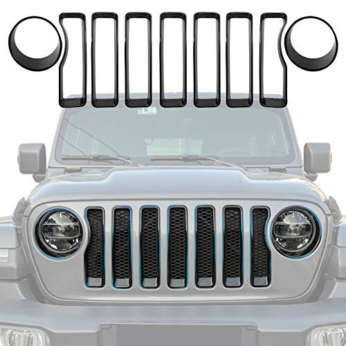 2018 for Jeep Wrangler JL Mesh Grille Grill InsertHeadlight Turn Light Cover TrimBlack