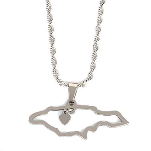 BR Gold Jewelry Stainless Steel Heart Jamaica Map Pendant Necklace for Women Jamaican Silver Color BR Gold Jewelry Stainless Steel Heart Jamaica Map Pendant Necklace for Women Jamaican Silver Color