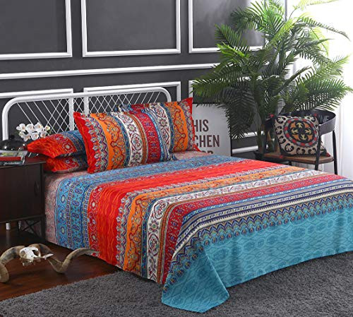 Omelas Bohemian Sheet Set Queen Size Boho Colorful Tribal Striped Bed Sheets Set Super Soft Microfiber 16 Deep Pocket Ethnic Fitted SheetVintage Flat Sheets2 Pillowcases