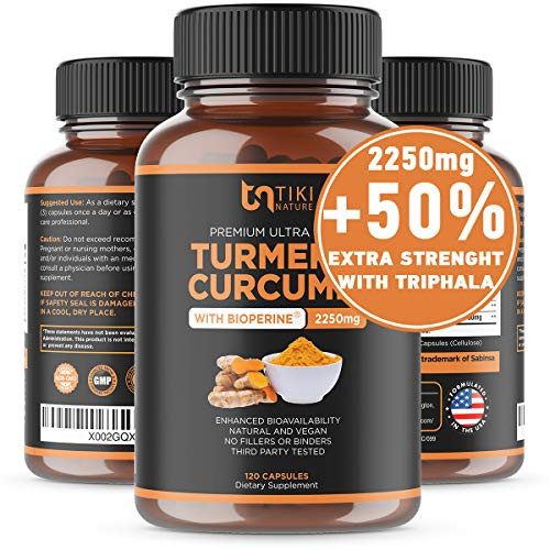 Organic Turmeric Curcumin with BioPerine Ginger  Triphala 2250mg 95 Curcuminoids Maximum Potency Joint Pain Relief HealthyAging NonGMO Gluten Free Anti Inflammatory Supplement 120 Caps