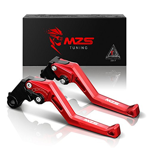 MZS Short Levers Brake Clutch Square Adjustment Red Compatible with Kawasaki ZX6R 636 20072018  ZX10R 20062015  Z750R 20112012  Z1000 20072016  Z1000SX Tourer 20112016  NINJA 1000 20112016