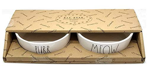 Rae Dunn Magenta Ceramic Cat Pet Bowl Meow Purr Gift Boxed Set of 2
