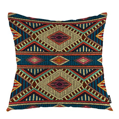 oFloral Geometric Throw Pillow Covers Ethnic Tribal Rhomb Indian Aztec Tiles Decorative Square Pillow Case 18X18 Pillowcase Home Decor for for Sofa Bedroom Livingroom