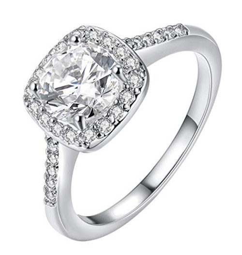 Cutesmile Fashion Jewelry 925 Sterling Silver CZ Crystal Square Rings Wedding Rings for Women 9