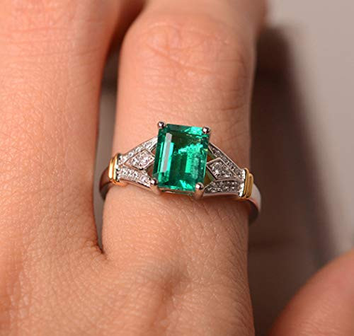 Goldenchen Fashion Jewelry Elegant Women 14k White Gold Filled Square Cut Emerald Gemstone Birthstone Wedding Bridal Band Ring Size 610 7