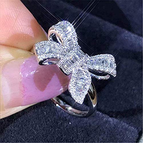 Greendou Fashion Jewelry Platinum Plated Sterling Silver Cubic Zirconia BowKnot Engagement Wedding Ring 10