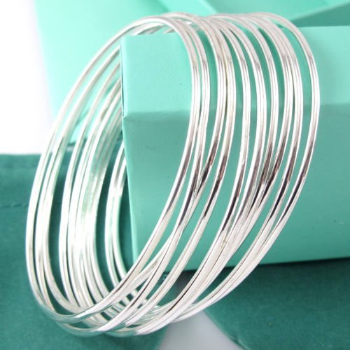 Tripmark Classic 6pcs Lots 925 Silver Thin Round Stackable Polished Bangle Bracelet with Fresh Simple Style Bracelet Cuff Bangle