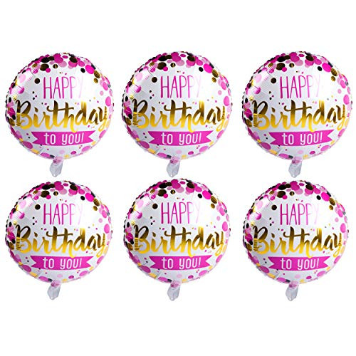 18 Inch Happy Birthday Foil Balloons Round Mylar Helium Balloon Birthday Party Decoration Supplies Letter Balloons of 6 Pack