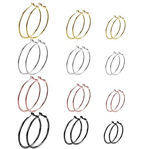 12 Pairs Big Hoop Earrings Set 14K Gold Plated Rose Gold Plated Silver Stainless Steel Hoop Earrings for Women Girls