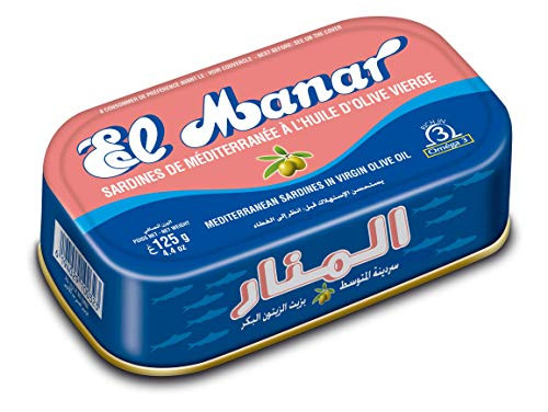 Canned Sardines in Olive Oil  Canned Mediterranean Sardines without Heads from El Manar  12Pack of 125g Tins