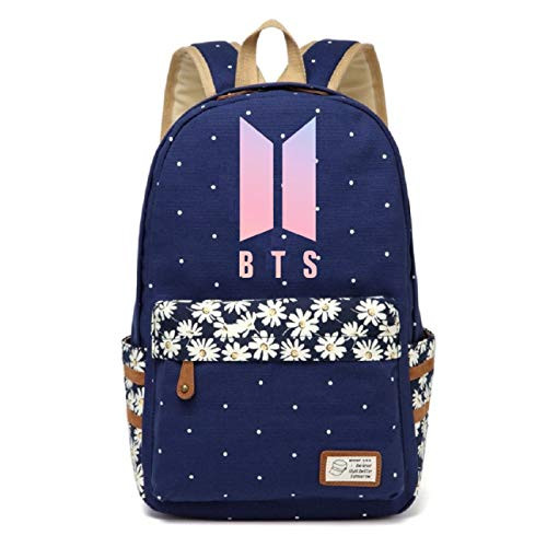 JUSTGOGO Korean Casual KPOP BTS Bangtan Boys Backpack Daypack Laptop Bag College Bag Book Bag School Bag Dark Blue 6