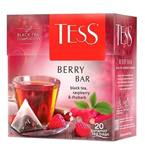 [2 PACK] Black tea TESS Berry Bar raspberry and rhubarb Beverages Grocery Gourmet Food [20 pyramids of tea bags in 1 PACK]