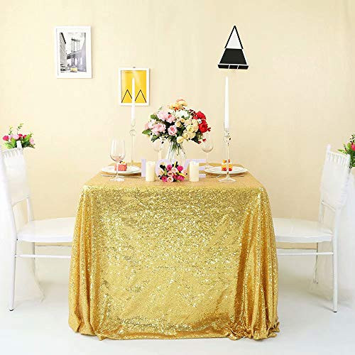 Zdada Gold Glitter Sequin Tablecloth  90x132 Shimmer Rectangular Tablecloth for 6ft Table