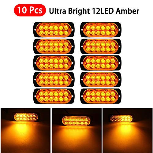 Luixxuer 10pcs Emergency Strobe Lamps 12LED Surface Mount Flashing Lights for Truck Car Vehicle LED Head Emergency Beacon Hazard Warning light 12V24V Universal Car Accessories Amber