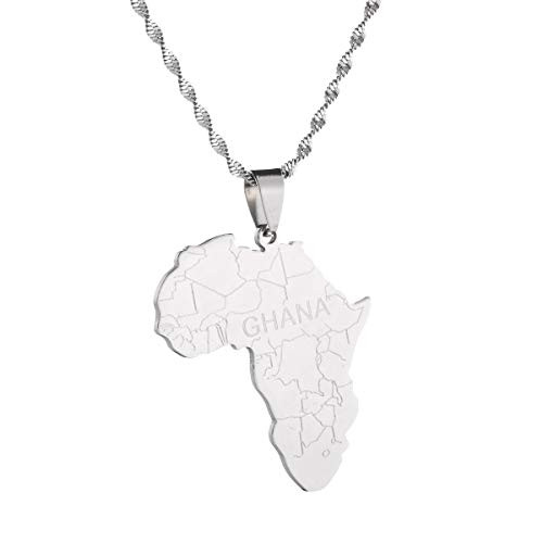 Stainless Steel Map of Africa Country Pendant Necklace Men Women Hip Hop African Jewelry Silver Ghana Stainless Steel Map of Africa Country Pendant Necklace Men Women Hip Hop African Jewelry Silver Ghana