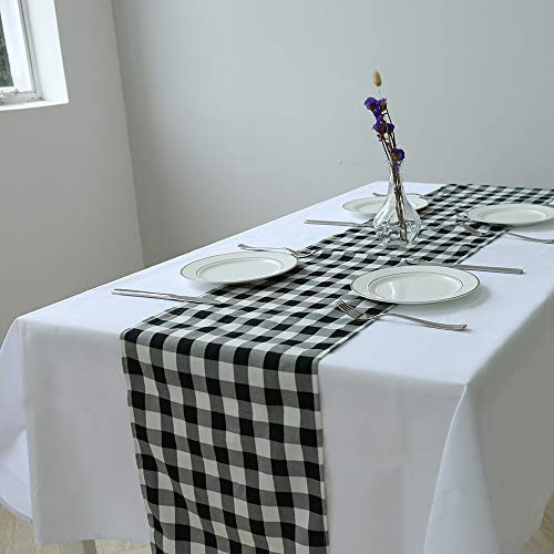 Zdada Polyester Check Table Runner  12x132inch Black and White Checkered Table Runner for Home Picnic