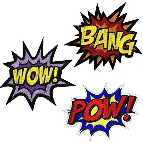 OYSTERBOY Comic Book Classic Style POW Wow Bang Patches 3pc Comics Collection Ironon Patches