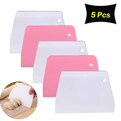 5 Pcs Trapezoidal Dough Scrapers Plastic Cutters Foodsafe Plastic Dough Cutter Bench Scraper with Small Hole Multipurpose Kitchen Gadgets Food Scrapers for Baking Pasta Pastry Pizza3white2pink