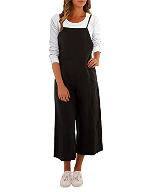 ACHIOOWA Women Baggy Wide Leg Overalls Plus Size Loose Jumpsuits Casual Denim Bib Pants Rompers Black XL