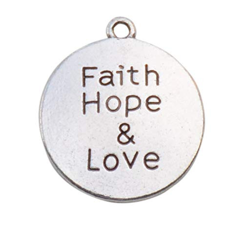Yansanido Pack of 10 Alloy Silver Faith Hope  Love Round DIY Antique Message Charms Pendant for Making Bracelet and Necklace Faith Hope  Love