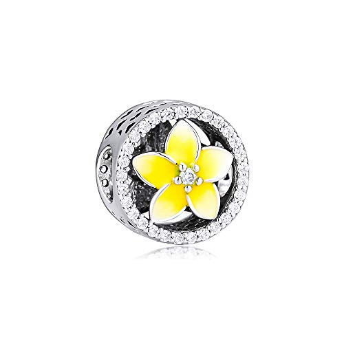 CKK DIY Flower Beads Fits Pandora Bracelets Charm 925 Sterling Silver Pale Yellow Enamel Plumeria Floral Openwork Charms for Women Jewelry Making CKK DIY Flower Beads Fits Pandora Bracelets Charm 925 Sterling Silver Pale Yellow Enamel Plumeria Floral Openwork Charms for Women Jewelry Making