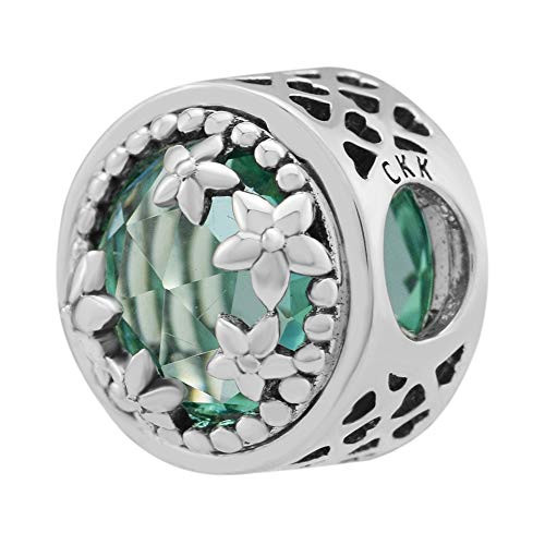 CKK DIY Charm Fits Pandora Bracelets 925 Sterling Silver Jewelry Radiant Rose Heart Beads with Pink Crystal  Clear CZ Green Flower CKK DIY Charm Fits Pandora Bracelets 925 Sterling Silver Jewelry Radiant Rose Heart Beads with Pink Crystal  Clear CZ Green Flower