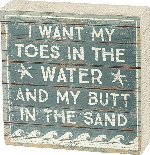 Primitives by Kathy I Want My Toes In The Water Box Sign Home Decor