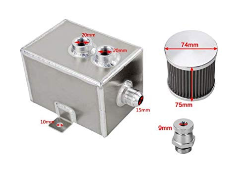 Templehorse Oil Catch Can Tank with Breather  Drain Tap 2L Baffled Reservoir Tank Aluminum Silver 2LSilver