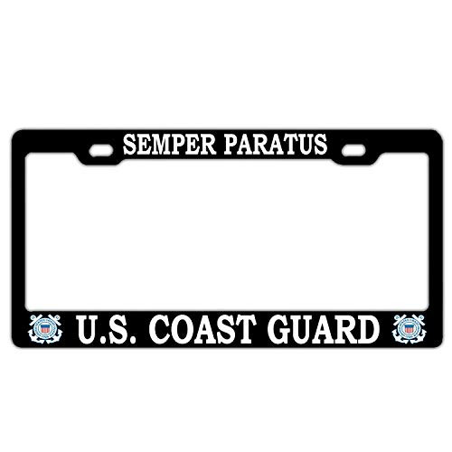 Hopess Personalized License Plate Frame Aluminum Metal 2 Holes and Screws  US Coast Guard Semper Paratus Black