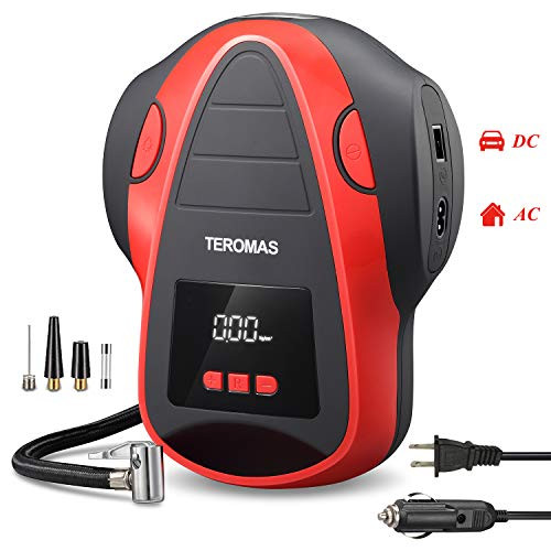 TEROMAS Tire Inflator Air Compressor Portable DCAC Air Pump for Car Tires 12V DC and Other Inflatables at Home 110V AC Digital Electric Tire Pump with Pressure Gauge TEROMAS Tire Inflator Air Compressor Portable DCAC Air Pump for Car Tires 12V DC and Other Inflatables at Home 110V AC Digital Electric Tire Pump with Pressure Gauge