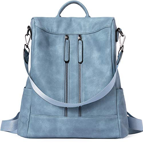 BROMEN Women Backpack Purse Leather Antitheft Travel Backpack Fashion Shoulder Handbag Blue