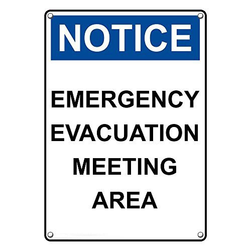 Weatherproof Plastic Vertical OSHA Notice Emergency Evacuation Meeting Area Sign with English Text