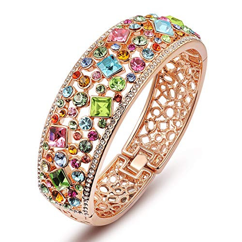 QIANSE Mothers Day Bracelets Gifts for Women Party Queen Rose Gold Plated Bangle for Women Multicolor Crystals Bracelet Jewelry for Women Birthday Gifts for Women Gifts for Mom Gifts for Her