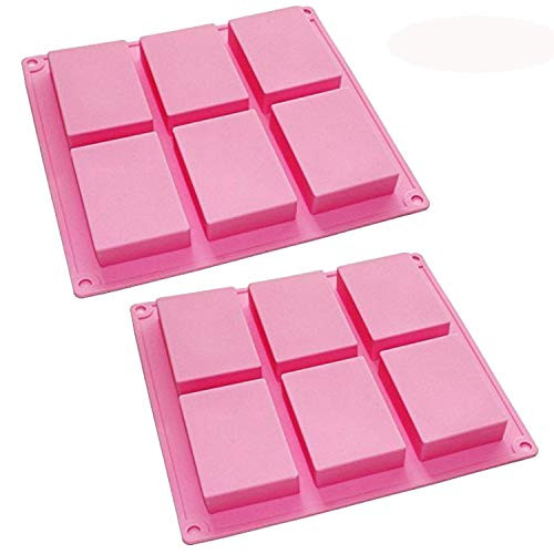 HOSL Set Of 2 Plain Basic Rectangle Silicone Mould 6 Cavities For Homemade Craft Soap Mold Cake Mold Ice Cube Tray