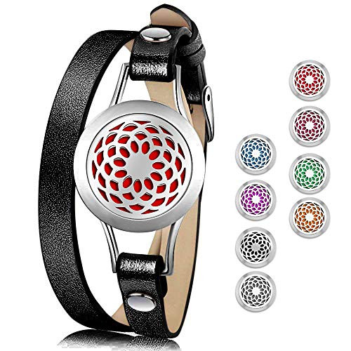 Essential Oil Diffuser BraceletStainless Steel Aromatherapy Locket Bracelets Leather Band with 8 Color PadsGirls Women Jewelry Gift Set Essential Oil Diffuser BraceletStainless Steel Aromatherapy Locket Bracelets Leather Band with 8 Color PadsGirls Women Jewelry Gift Set
