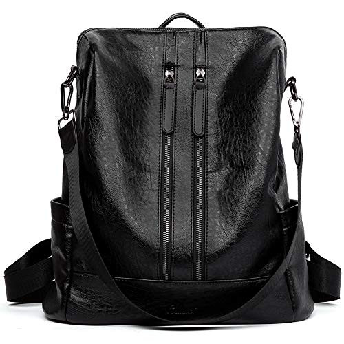 Women Backpack Purse Leather Fashion Travel Casual Detachable Covertible Ladies Shoulder Bag Black