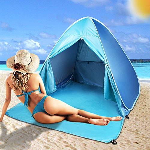 FBSPORT Beach Tent UPF 50 Automatic Pop Up Sun Shelter Umbrella Portable Outdoor Sun Shade Lightweight Windproof Cabana Canopy Beach Tents Fit 23 Person with Carry Bag